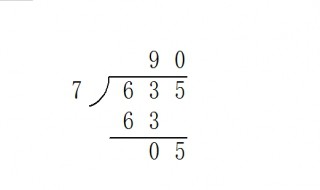 635÷7的竖式怎么列 余数是多少